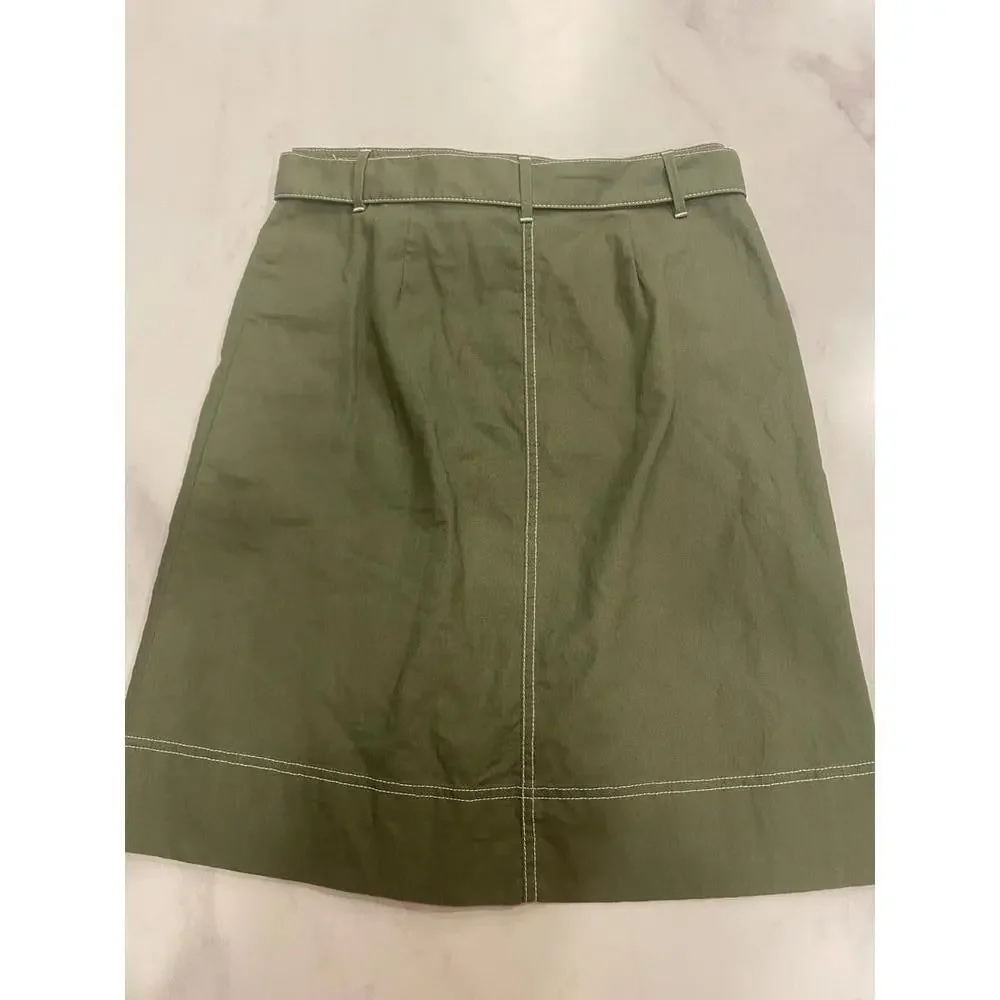 J.Crew Olive Green Button-Front Skirt with Belt - Size 4 - Picture 4 of 6